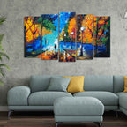 Couple Walking in City Park Canvas Wall Painting Set of Five DECORMANTRA