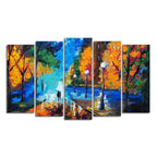 Couple Walking in City Park Canvas Wall Painting Set of Five DECORMANTRA