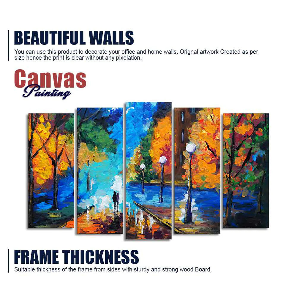 Couple Walking in City Park Canvas Wall Painting Set of Five DECORMANTRA