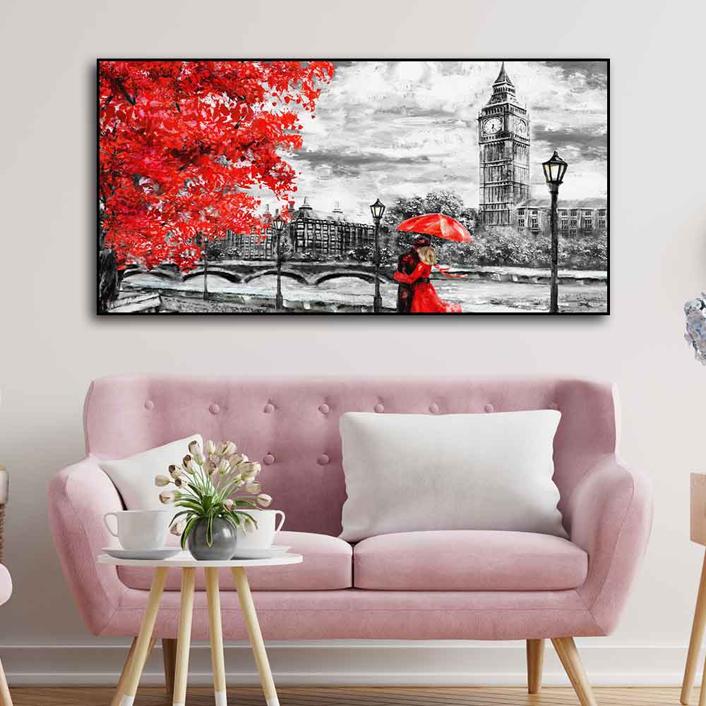 Couple in London Premium Wall Painting DECORMANTRA