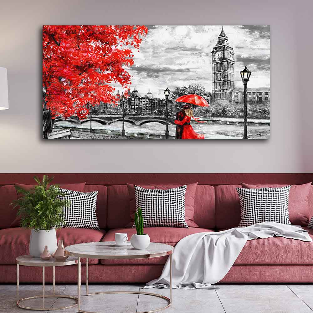 Couple in London Premium Wall Painting DECORMANTRA