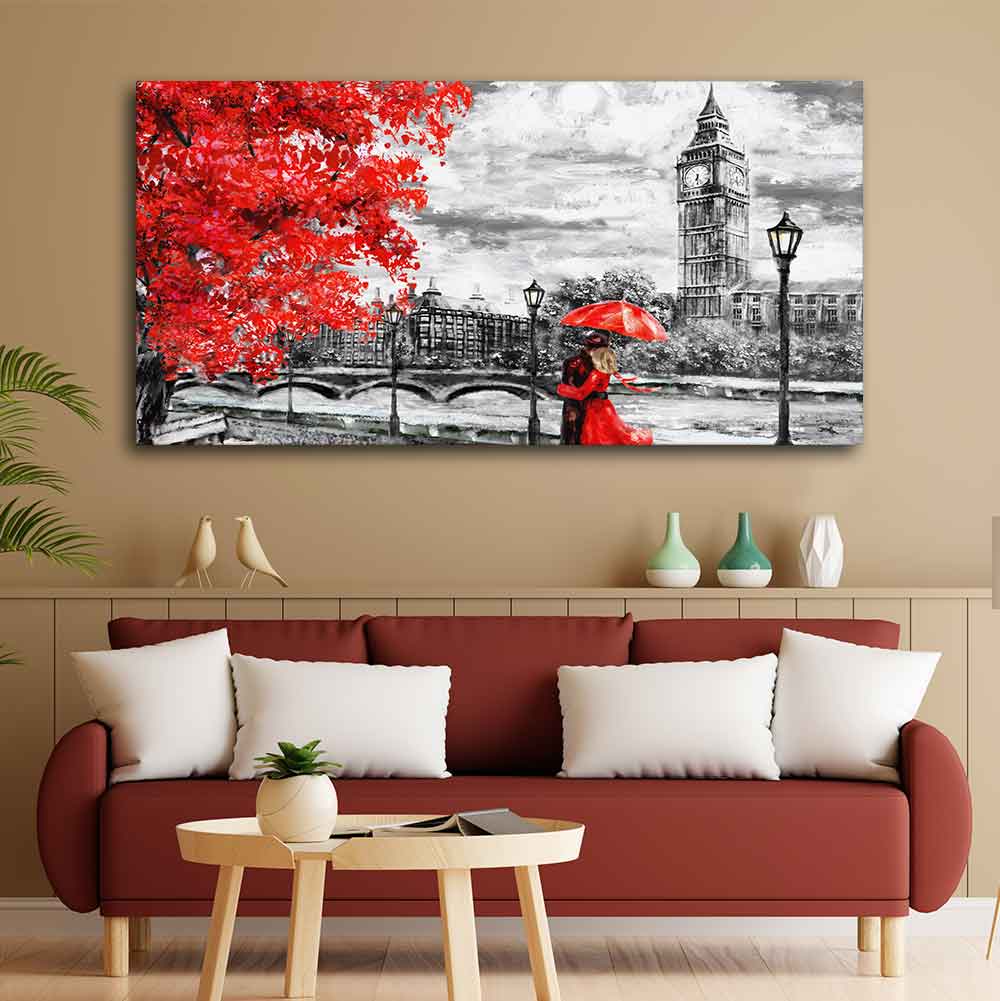 Couple in London Premium Wall Painting DECORMANTRA