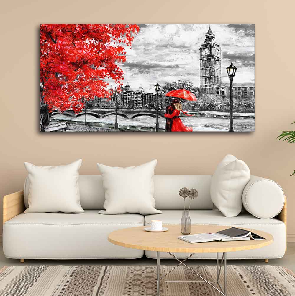 Couple in London Premium Wall Painting DECORMANTRA