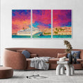 Cruise Ship at Harbour Floating Canvas Wall Painting Set of Three DECORMANTRA