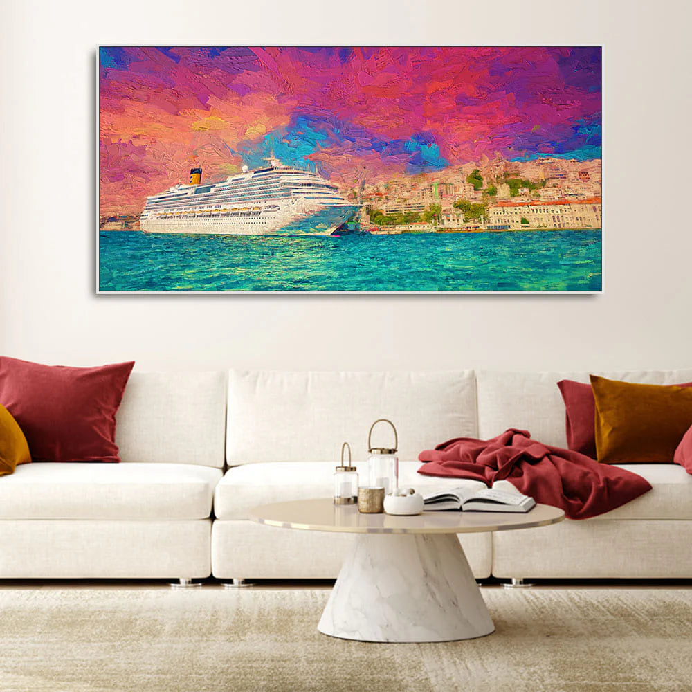 Cruise Ship at Harbour Premium Wall Painting DECORMANTRA