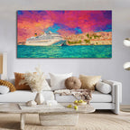 Cruise Ship at Harbour Premium Wall Painting DECORMANTRA