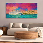Cruise Ship at Harbour Premium Wall Painting DECORMANTRA