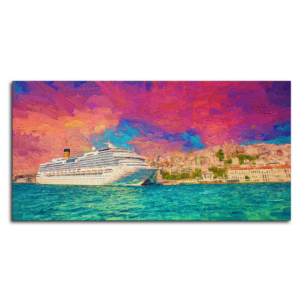 Cruise Ship at Harbour Premium Wall Painting DECORMANTRA