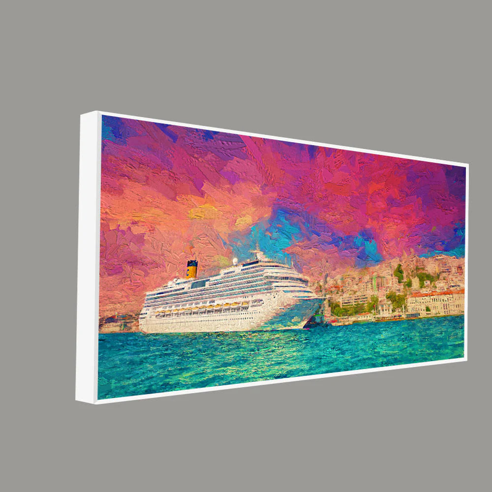 Cruise Ship at Harbour Premium Wall Painting DECORMANTRA