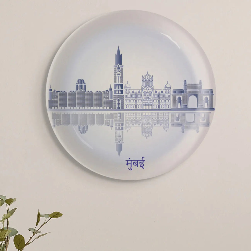 Urban Dreamscapes: Cityscape collage Artistry porcelain plate Set of 4 - Harshita Craft