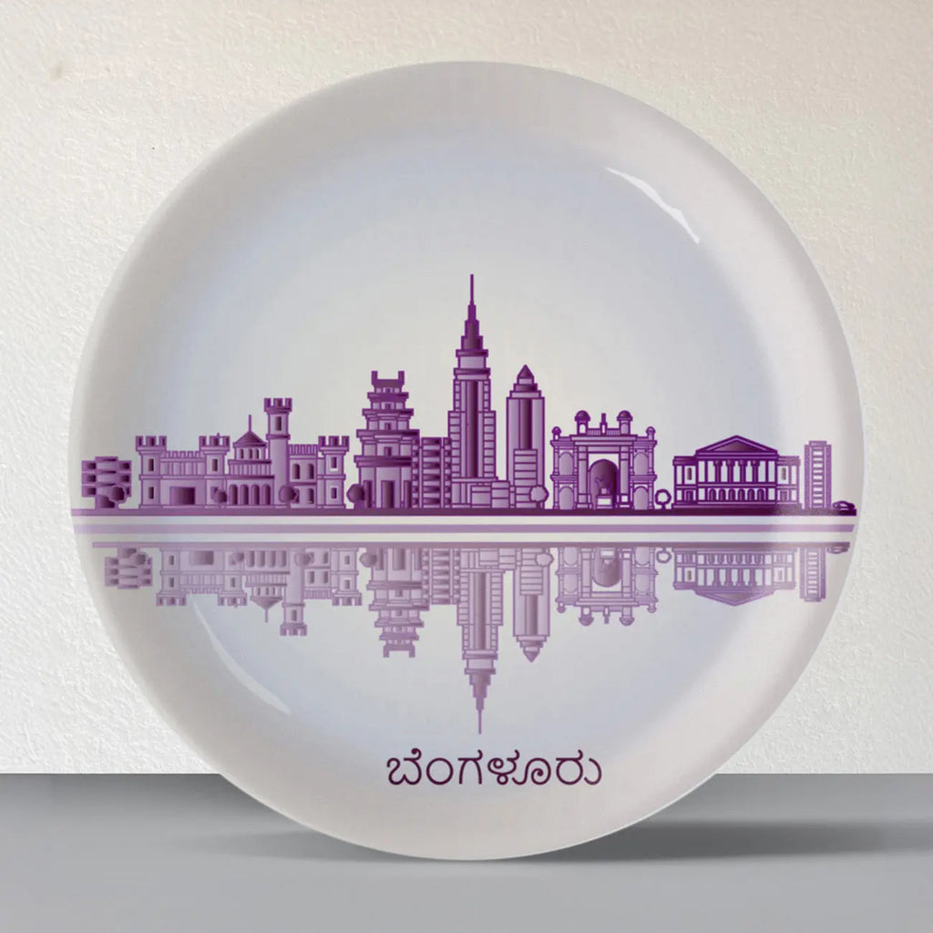 Urban Dreamscapes: Cityscape collage Artistry porcelain plate Set of 4 - Harshita Craft
