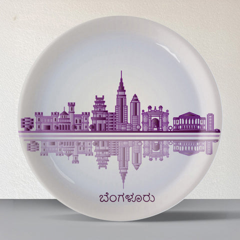 Urban Dreamscapes: Cityscape collage Artistry porcelain plate Set of 4