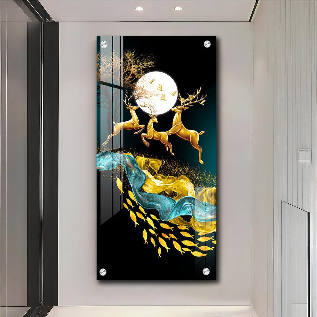Artistic Jolly Deers with Koi Fish Vertical Wall Art in Premium Acrylic - Decor Mantra 