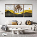 Beautiful Luxury Modern Art of Trees and Deer Floating Canvas Wall Painting Set of Three - Decor Mantra 