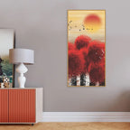 Beautiful Red Tree with Sunrise Scenery Canvas Wall Painting - Decor Mantra 