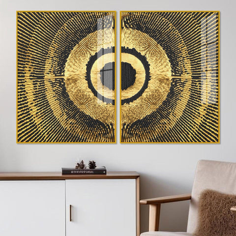 Golden 3D Pattern Acrylic Floating Wall Painting Set of 2 - Decor Mantra 