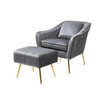 Grey Fluffy Super Comfy Velvet Luxury Accent Chair with Ottoman DECORMANTRA