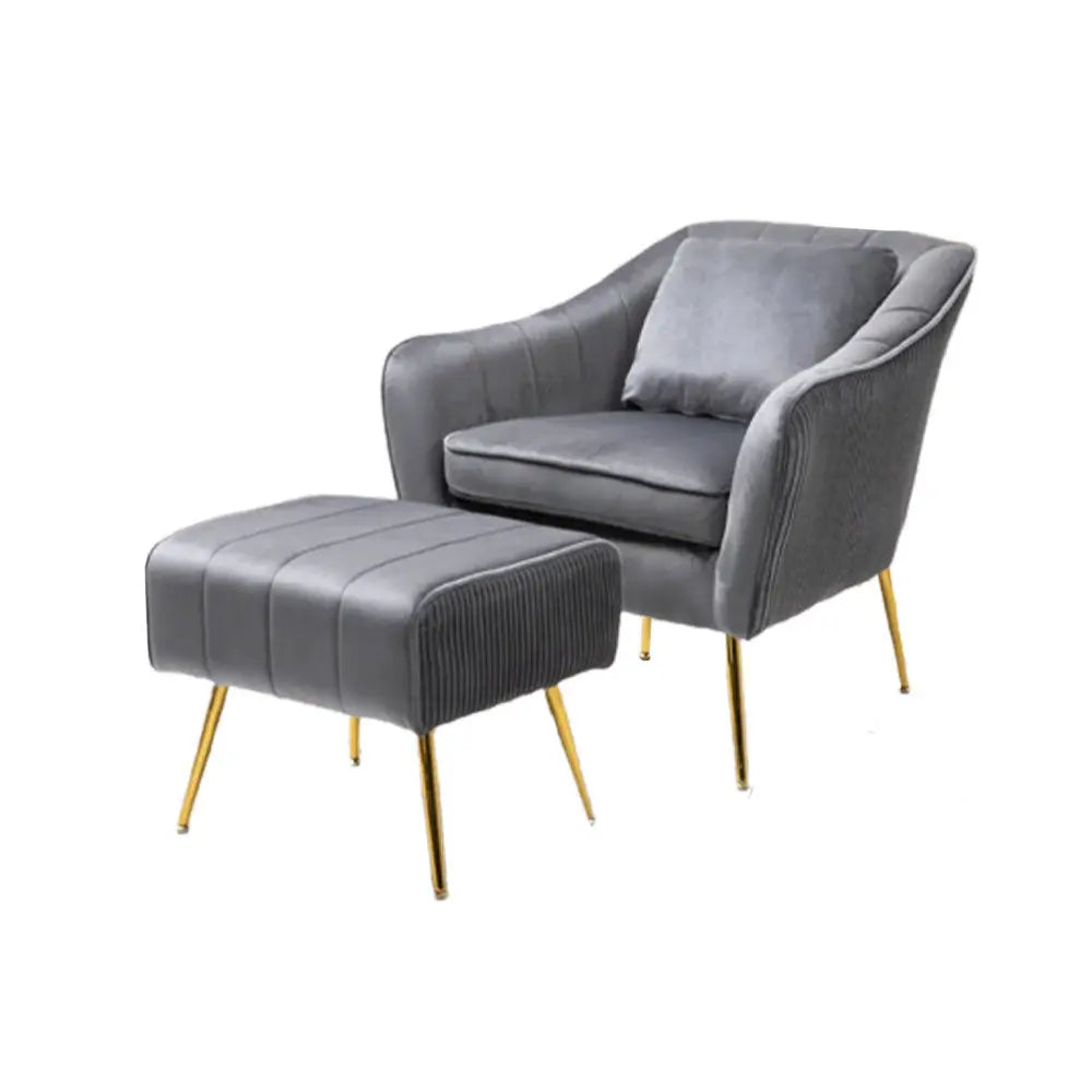 Grey Fluffy Super Comfy Velvet Luxury Accent Chair with Ottoman DECORMANTRA
