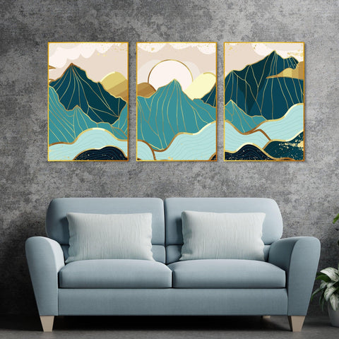 Sunrise Abstract Floating Canvas Wall Painting Set of Three - Decor Mantra 