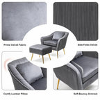 Grey Fluffy Super Comfy Velvet Luxury Accent Chair with Ottoman DECORMANTRA