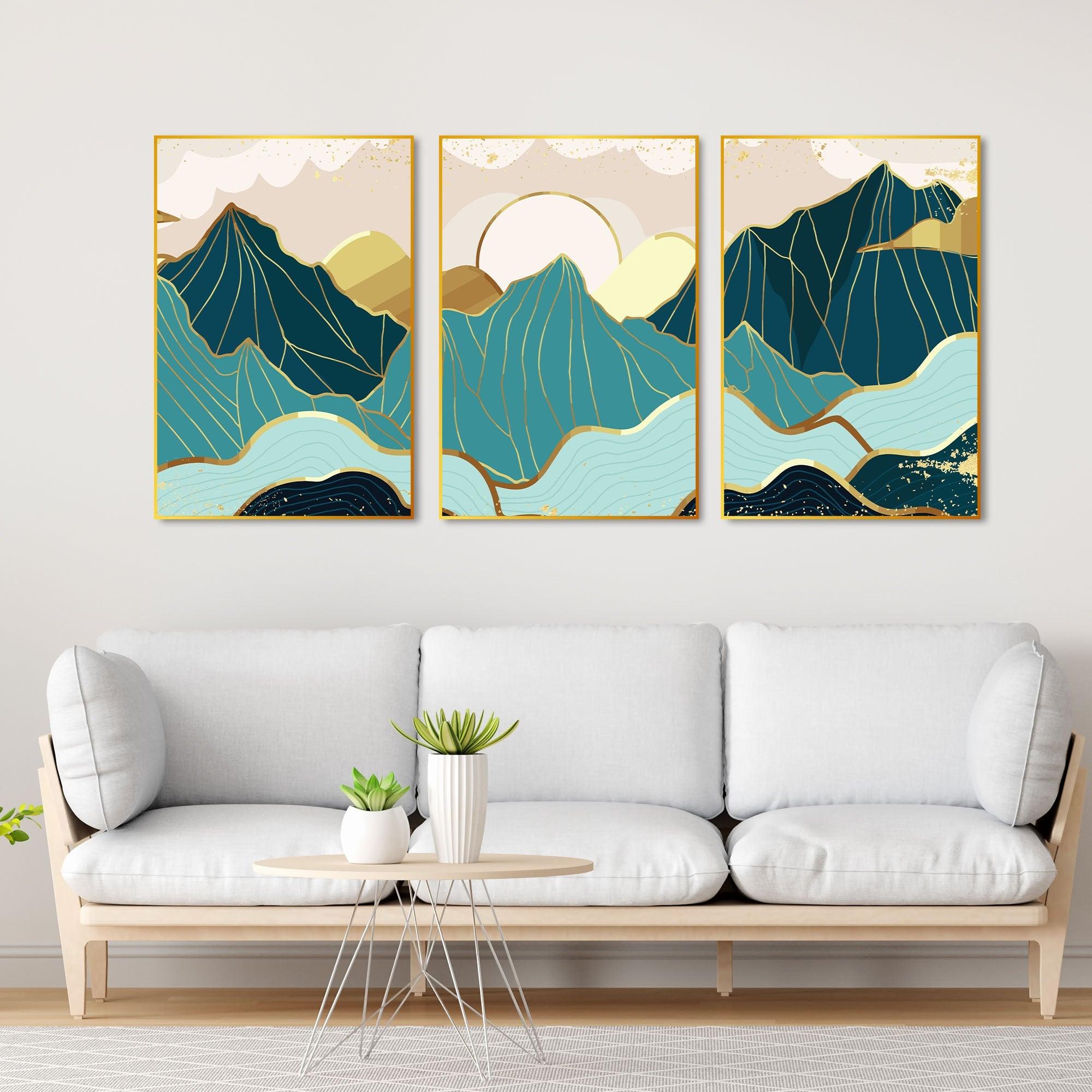 Sunrise Abstract Floating Canvas Wall Painting Set of Three - Decor Mantra 
