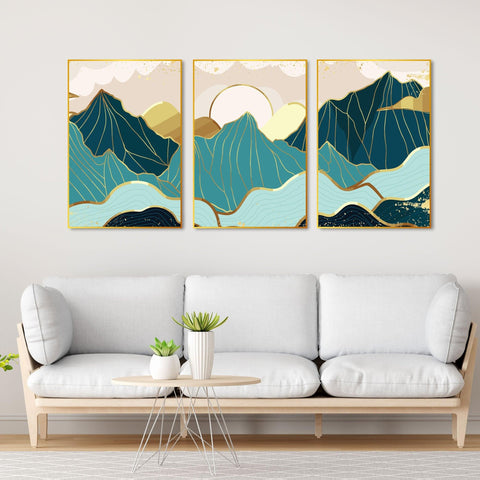 Sunrise Abstract Floating Canvas Wall Painting Set of Three - Decor Mantra 