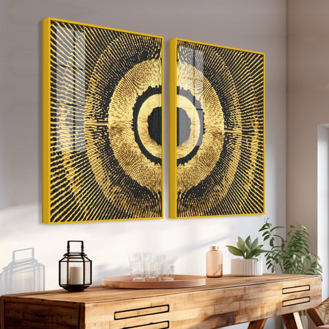 Golden 3D Pattern Acrylic Floating Wall Painting Set of 2 - Decor Mantra 
