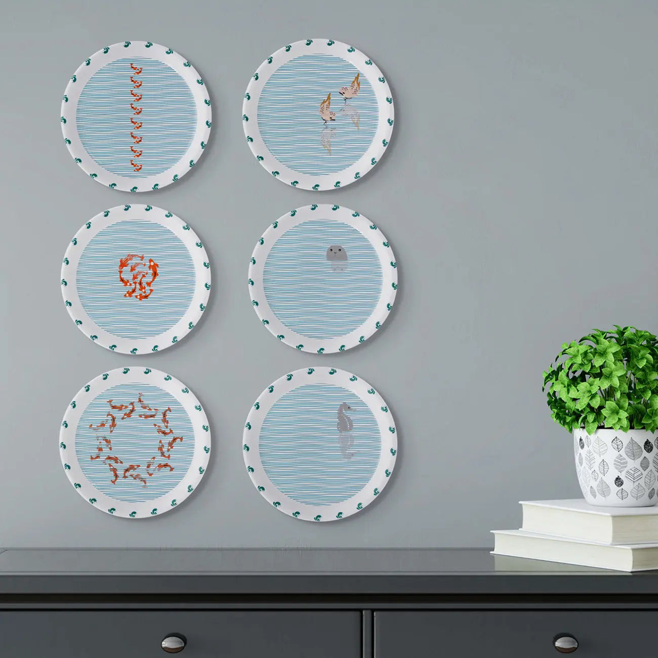 Sea-Inspired sea horse Abstract Art Collection Porcelain Wall Plate - Harshita Craft