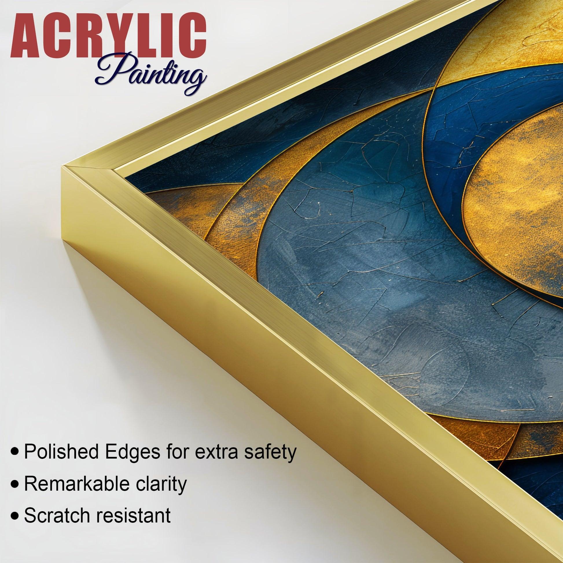 Golden Abstract Modern Circle Acrylic Floating Wall Painting Set of Two Pieces - Decor Mantra 