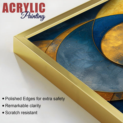 Golden Abstract Modern Circle Acrylic Floating Wall Painting Set of Two Pieces - Decor Mantra 