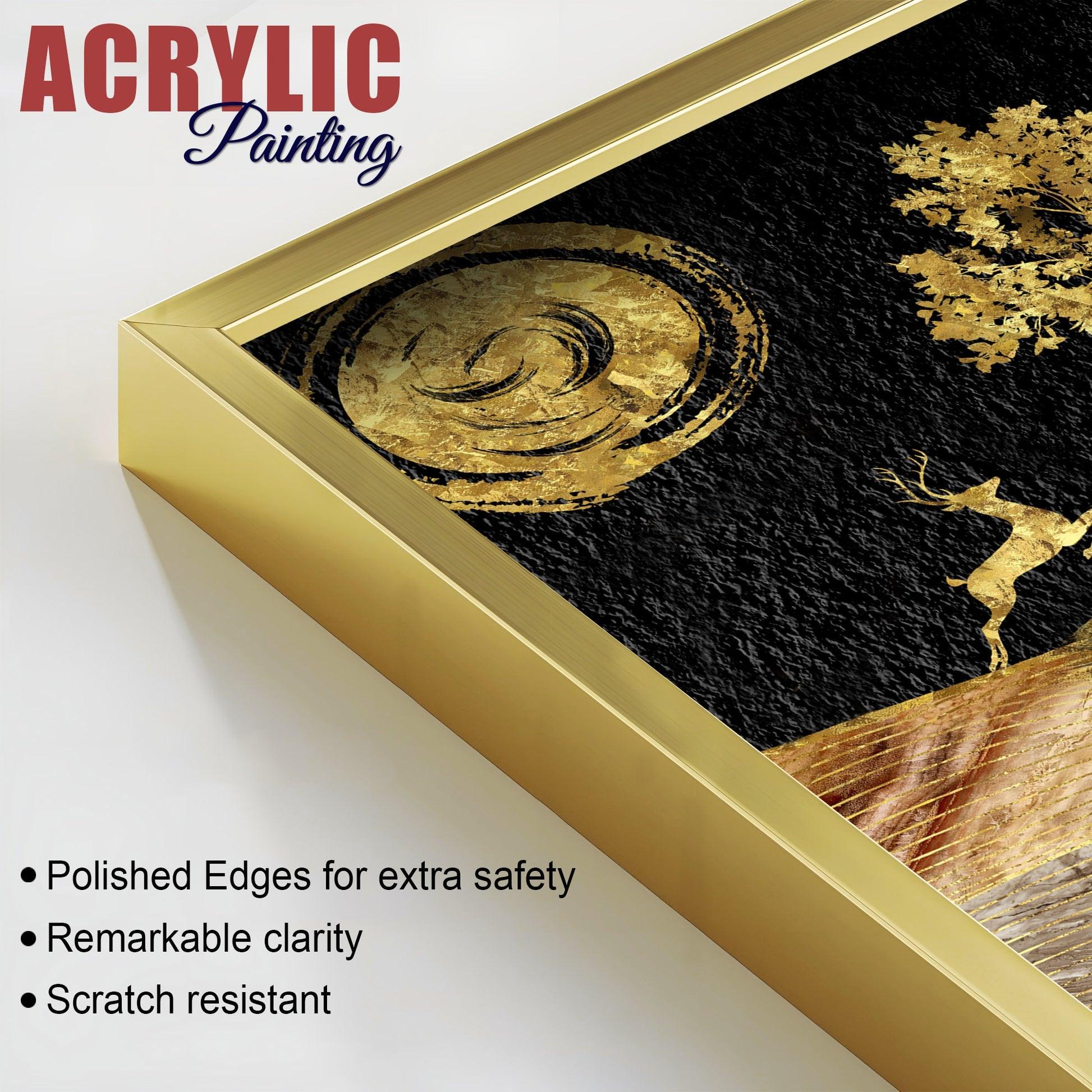 Wavy Golden Lines Mountains Premium Acrylic Floating Wall Painting Set Of 2 - Decor Mantra 