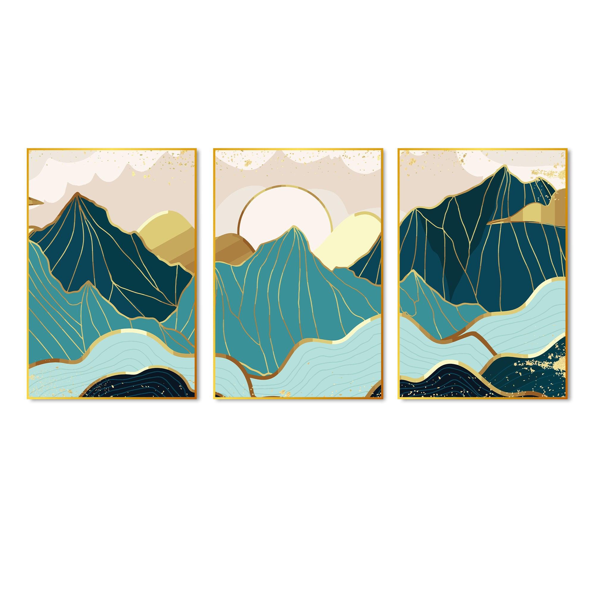 Sunrise Abstract Floating Canvas Wall Painting Set of Three - Decor Mantra 