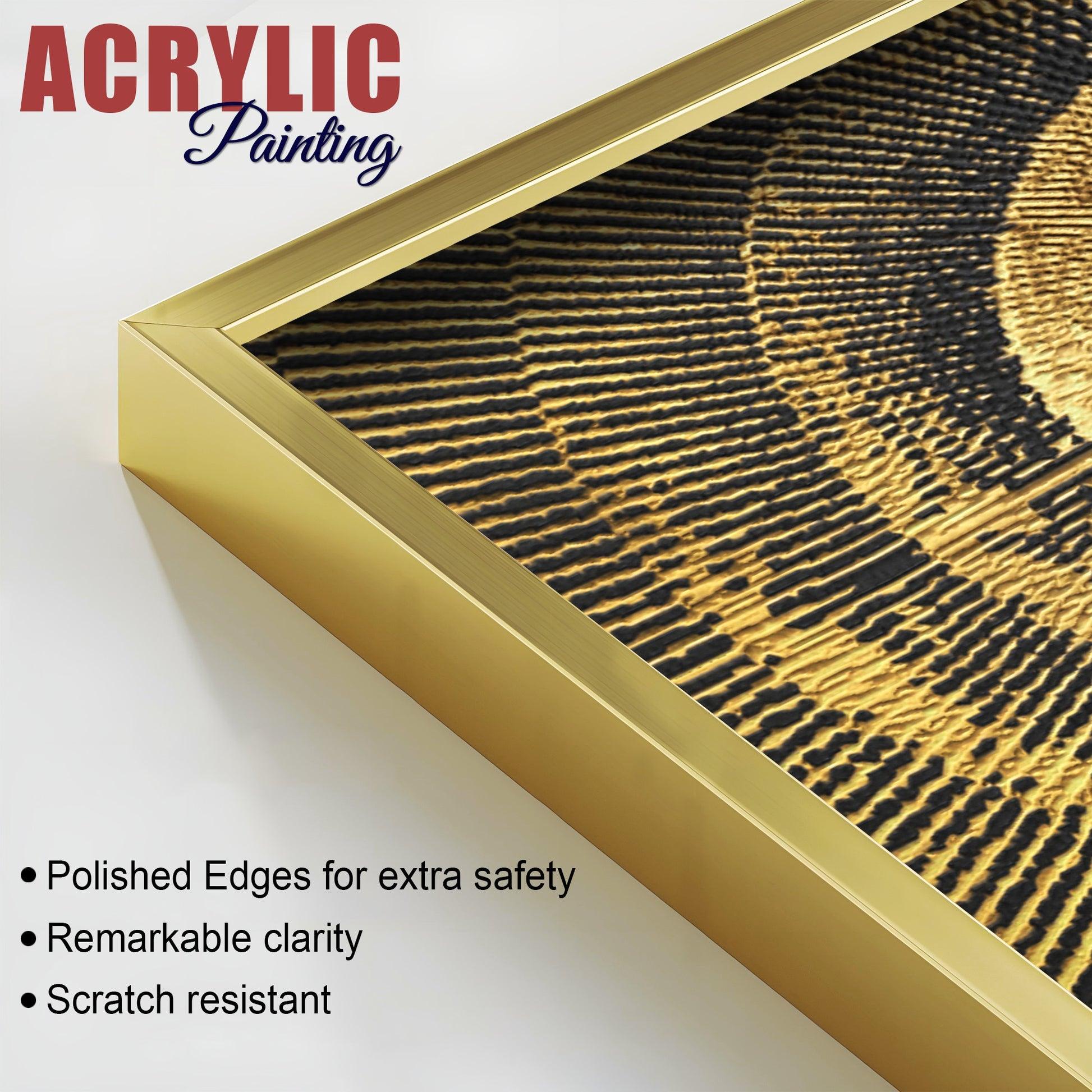 Golden 3D Pattern Acrylic Floating Wall Painting Set of 2 - Decor Mantra 