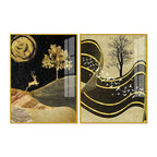 Wavy Golden Lines Mountains Premium Acrylic Floating Wall Painting Set Of 2 - Decor Mantra 