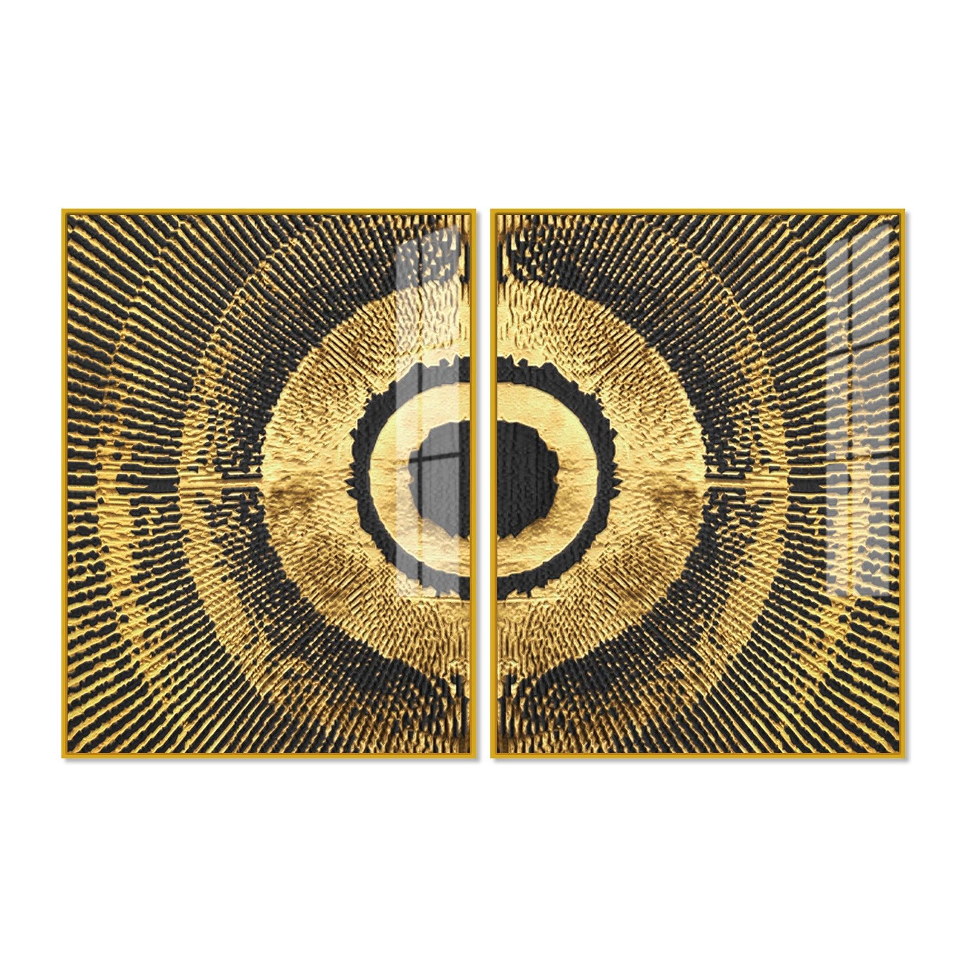 Golden 3D Pattern Acrylic Floating Wall Painting Set of 2 - Decor Mantra 