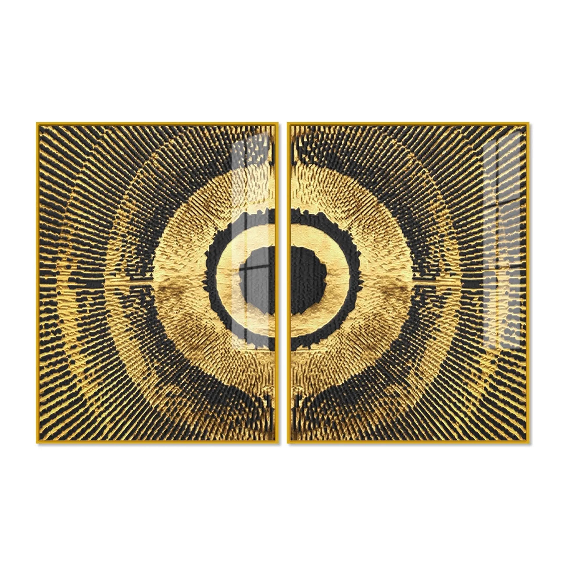 Golden 3D Pattern Acrylic Floating Wall Painting Set of 2 - Decor Mantra 