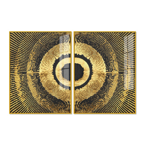 Golden 3D Pattern Acrylic Floating Wall Painting Set of 2 - Decor Mantra 