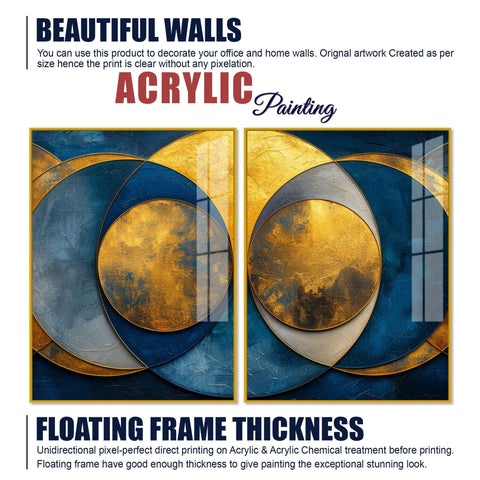 Golden Abstract Modern Circle Acrylic Floating Wall Painting Set of Two Pieces - Decor Mantra 