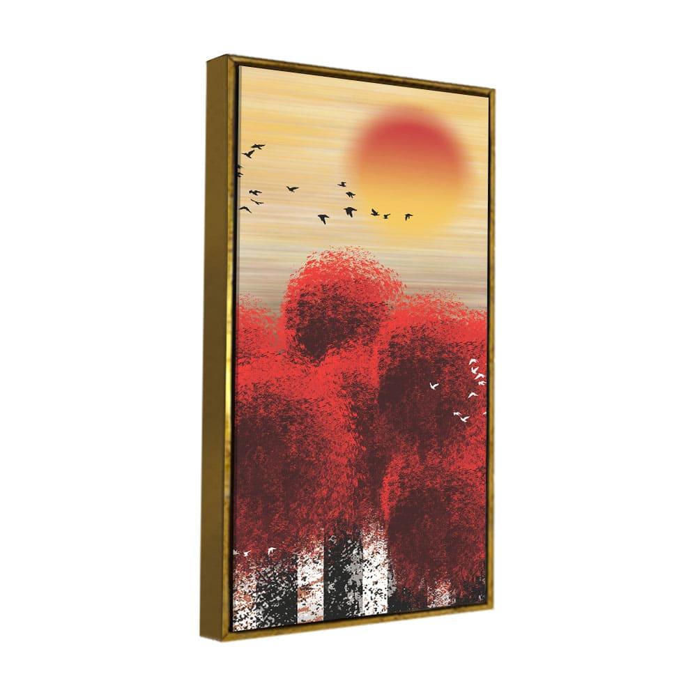 Beautiful Red Tree with Sunrise Scenery Canvas Wall Painting - Decor Mantra 