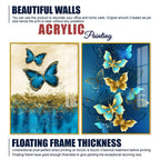 Blue and Golden Butterflies Acrylic Floating Wall Painting Set of 2 - Decor Mantra 