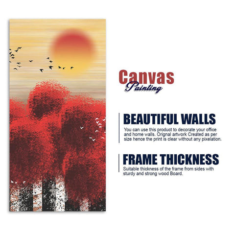 Beautiful Red Tree with Sunrise Scenery Canvas Wall Painting - Decor Mantra 