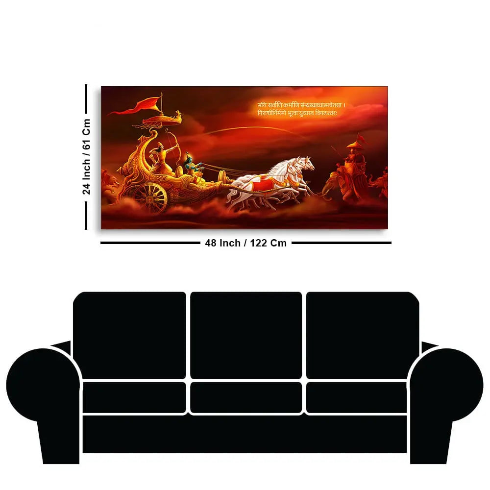 Krishna and Arjuna at Battlefield of Mahabharata Canvas Wall Painting HarshitaCraft
