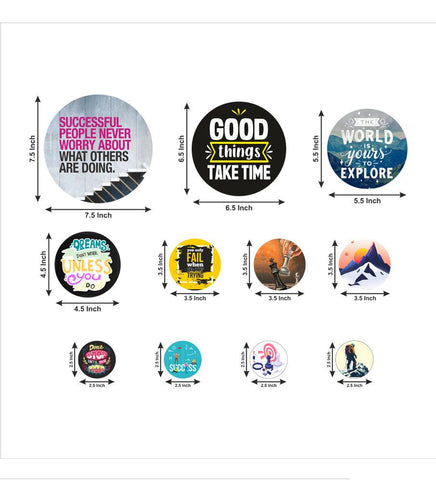 Decorative Wooden Wall Hanging Decoration Item for Home | Office | Gifts |Modern Wall Artworks Items | Wall Art | Living Room | Bedroom | Quotes Decor Item (WPS_138N) Pack of 11 Pieces - Decor Mantra 