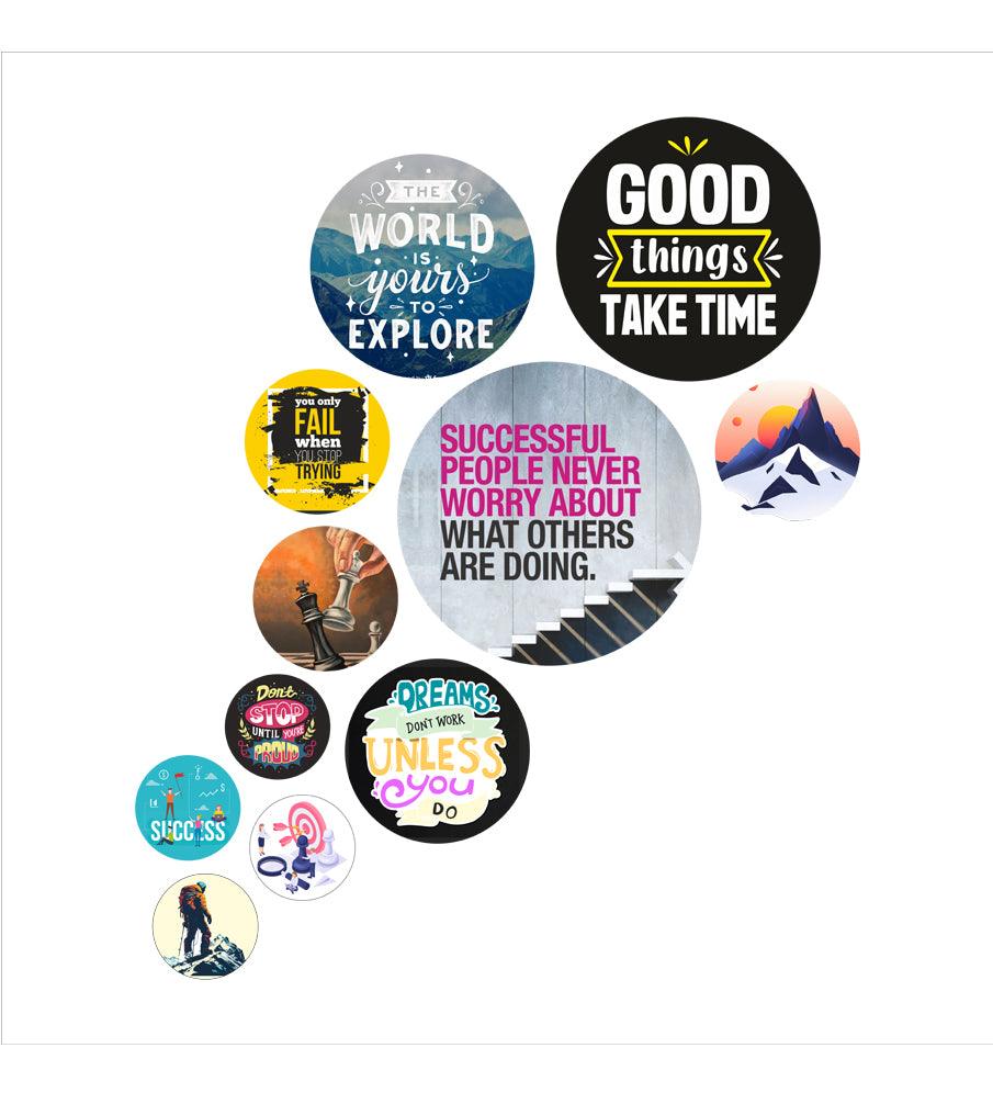 Decorative Wooden Wall Hanging Decoration Item for Home | Office | Gifts |Modern Wall Artworks Items | Wall Art | Living Room | Bedroom | Quotes Decor Item (WPS_138N) Pack of 11 Pieces - Decor Mantra 