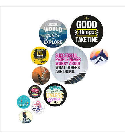 Decorative Wooden Wall Hanging Decoration Item for Home | Office | Gifts |Modern Wall Artworks Items | Wall Art | Living Room | Bedroom | Quotes Decor Item (WPS_138N) Pack of 11 Pieces - Decor Mantra 