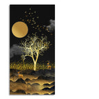 Dark Moon Light with Golden Birds Premium Canvas Wall Painting Decor Mantra