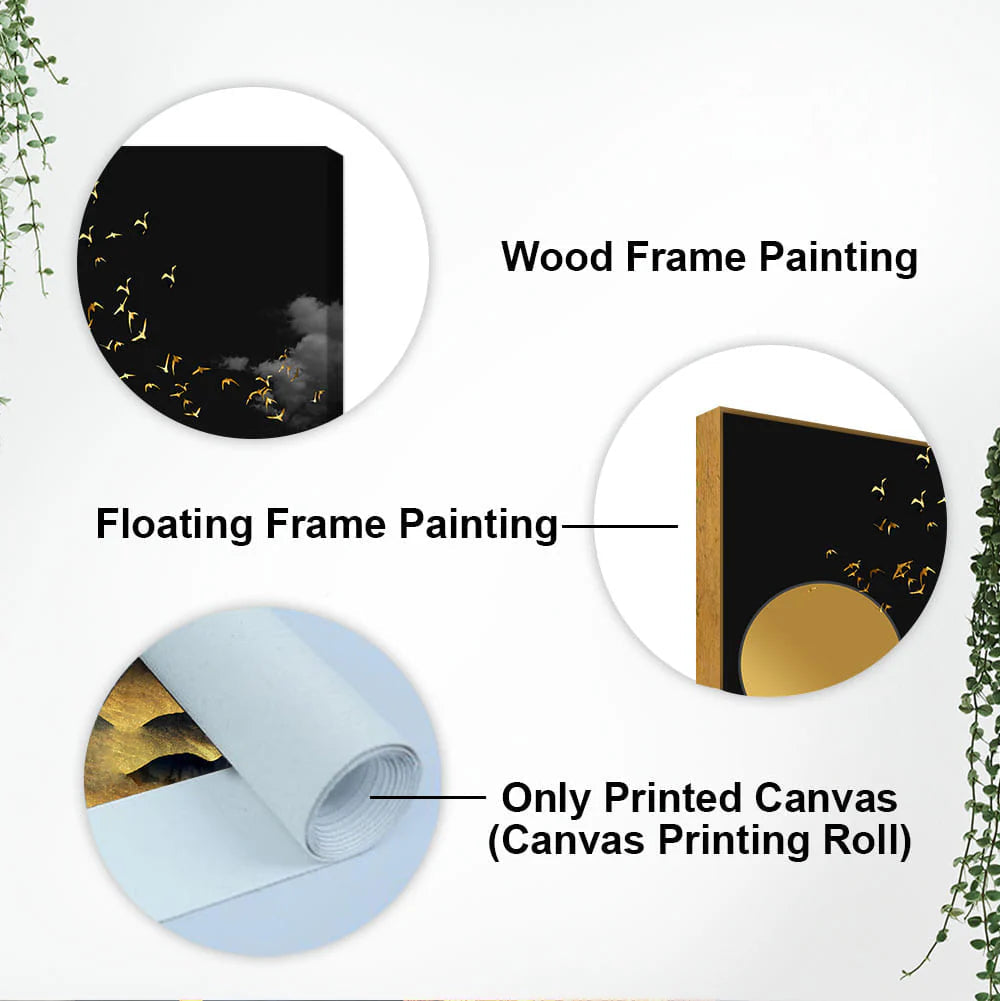 Dark Moon Light with Golden Birds Premium Canvas Wall Painting Decor Mantra