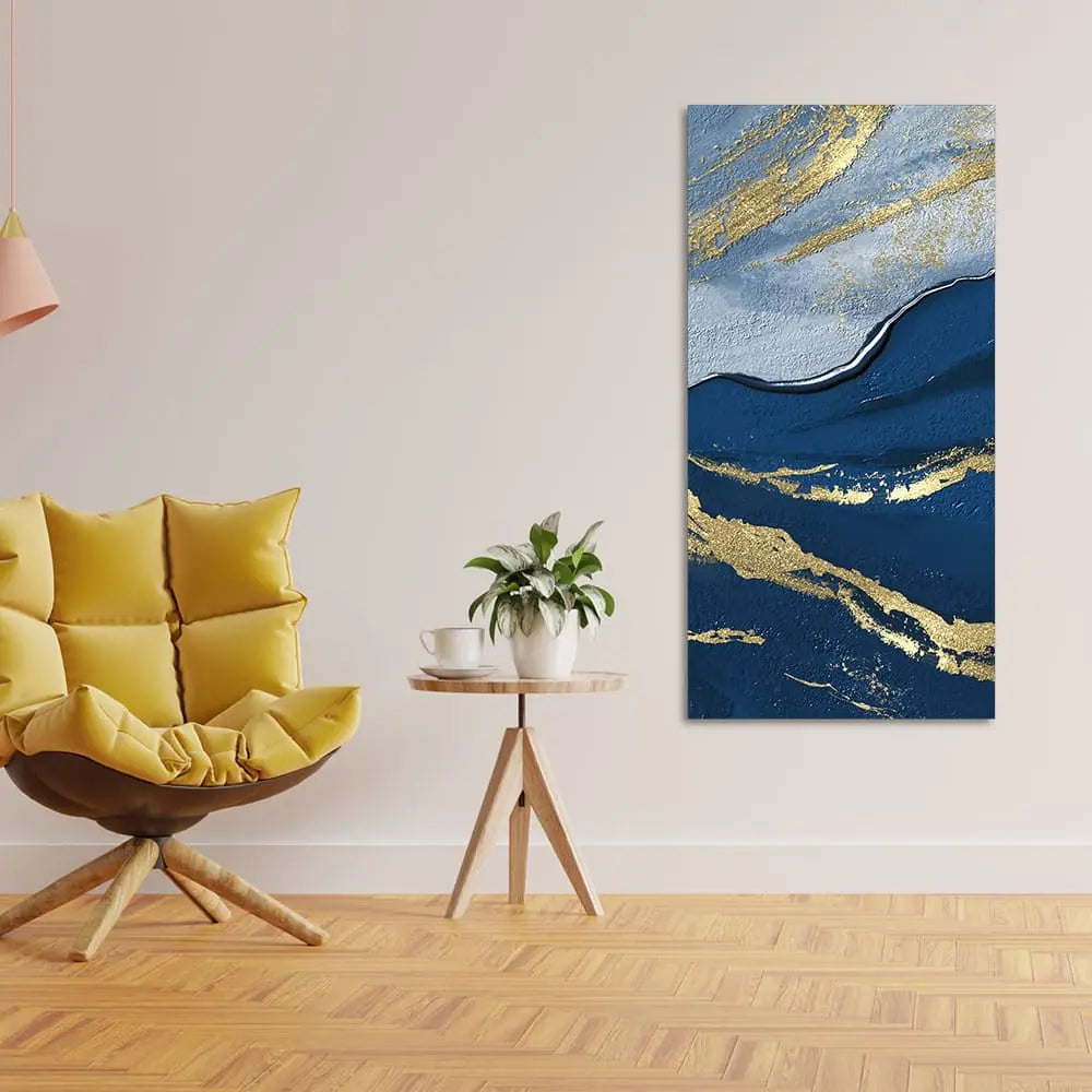 Dark Mountains and Golden Pattern Premium Canvas Wall Painting DECORMANTRA