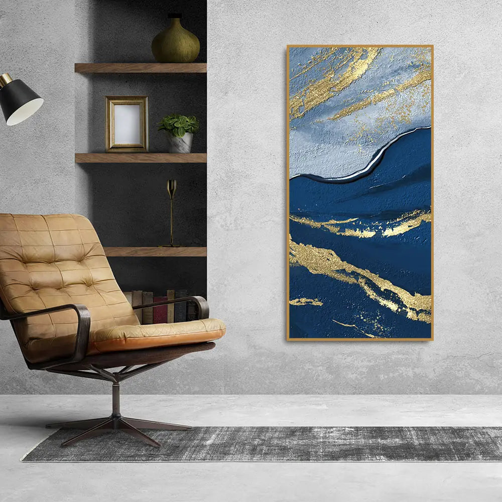 Dark Mountains and Golden Pattern Premium Canvas Wall Painting DECORMANTRA