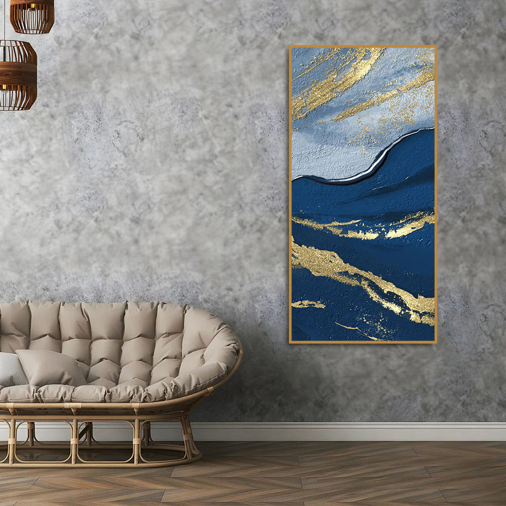 Dark Mountains and Golden Pattern Premium Canvas Wall Painting DECORMANTRA